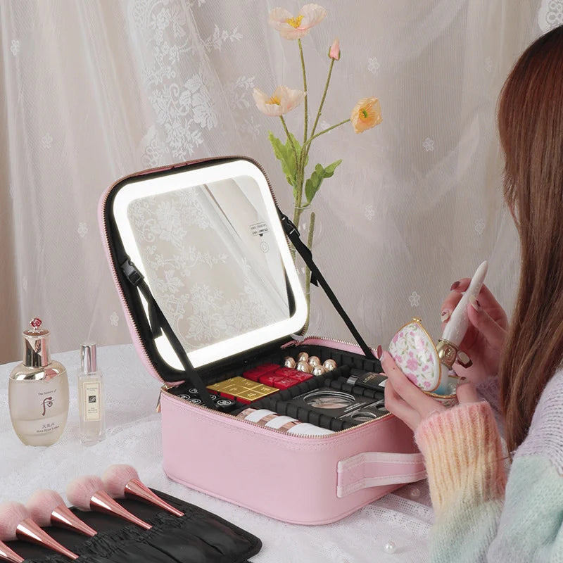 Smart LED Cosmetic Case: Fashionable Makeup Bag with Mirror for Travel